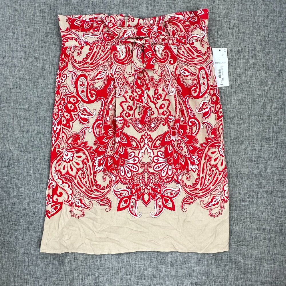 NEW! Liz Claiborne Paisley A-line Skirt Size 4 Red & Tan MSRP: $49 Tie Bow